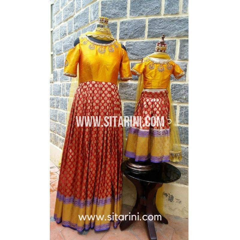 kalamkari mom and daughter dress