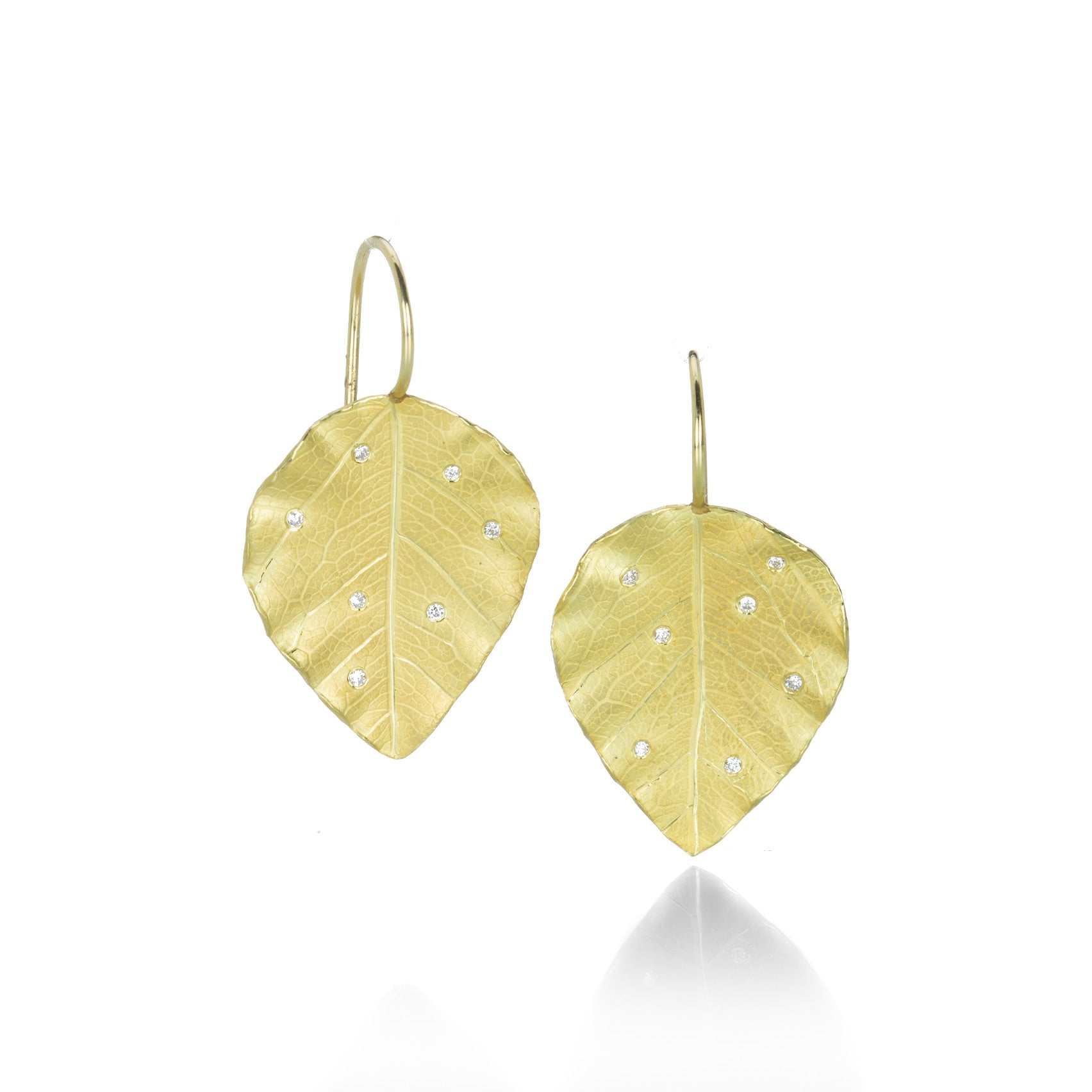 Poplar Leaf Earrings with Diamonds