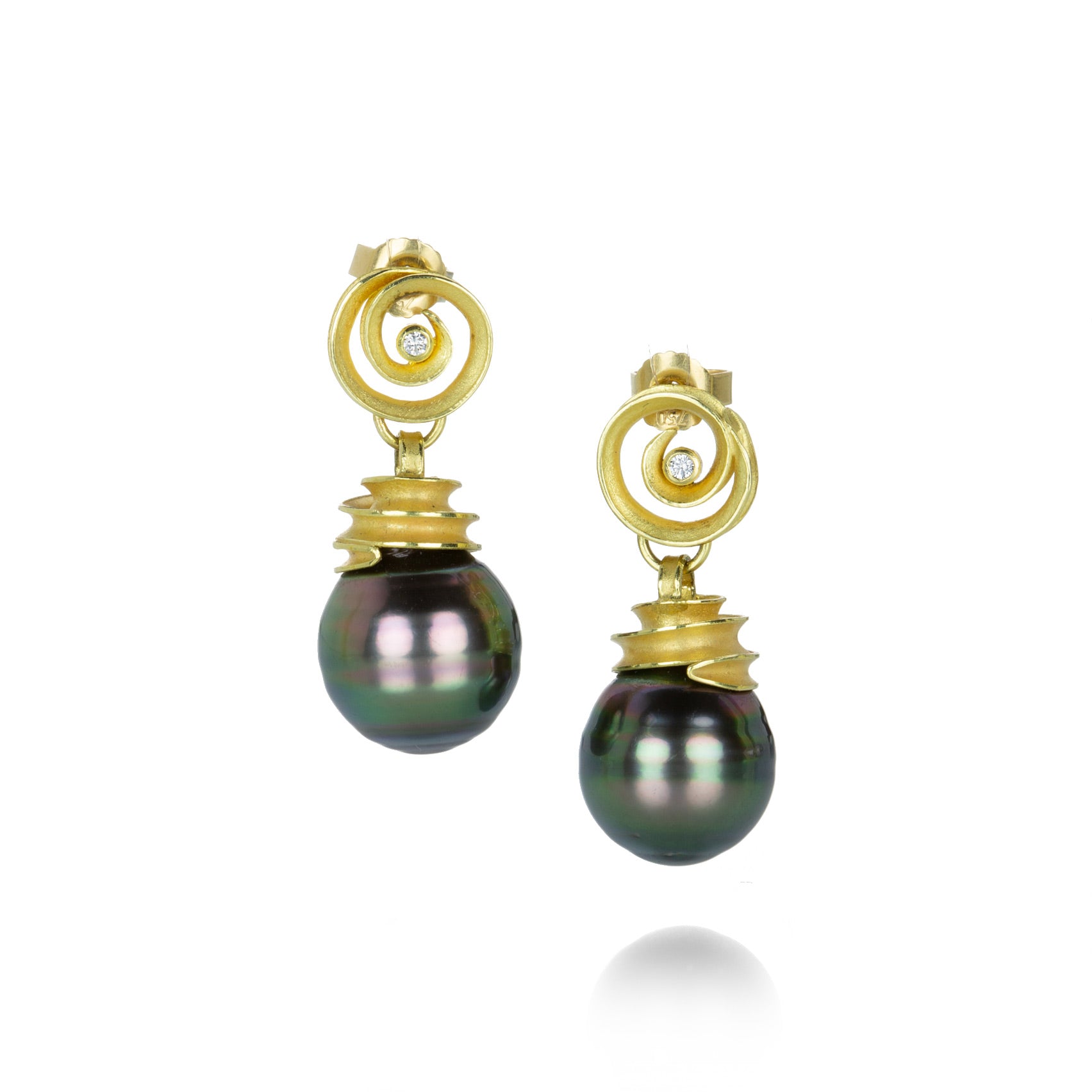 Swirl Earrings with Tahitian Pearl Drops