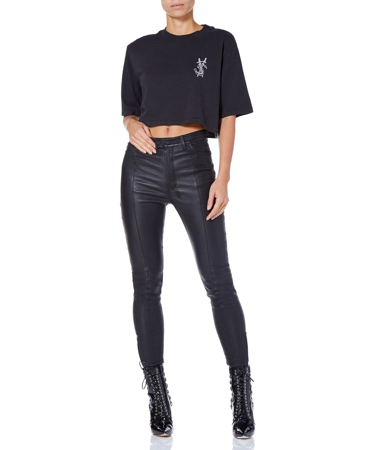 black leather jeans womens