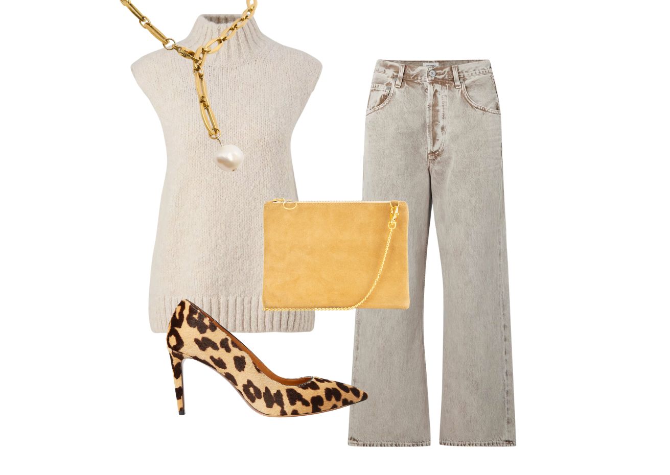 beige tonal outfit inspiration collage - dida ritchie tan suede cara clutch bag