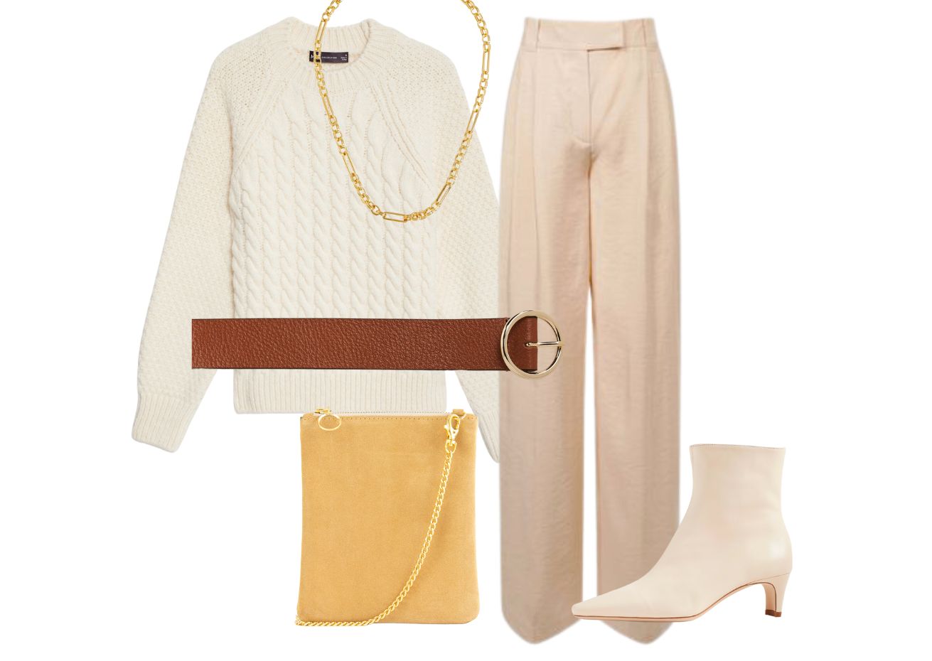 beige tonal dressing outfit inspiration collage - dida ritchie India tan suede clutch bag