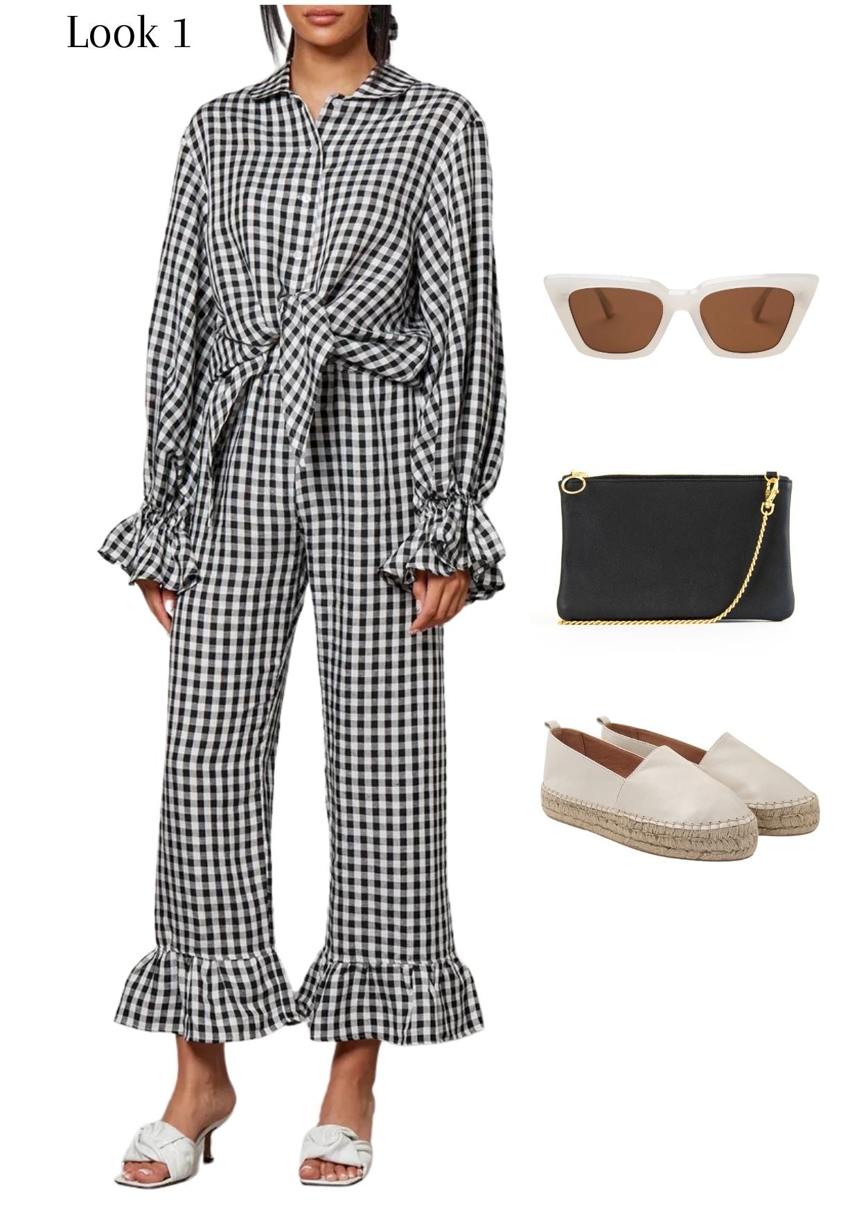 Look 1: Gingham two piece set and accessories