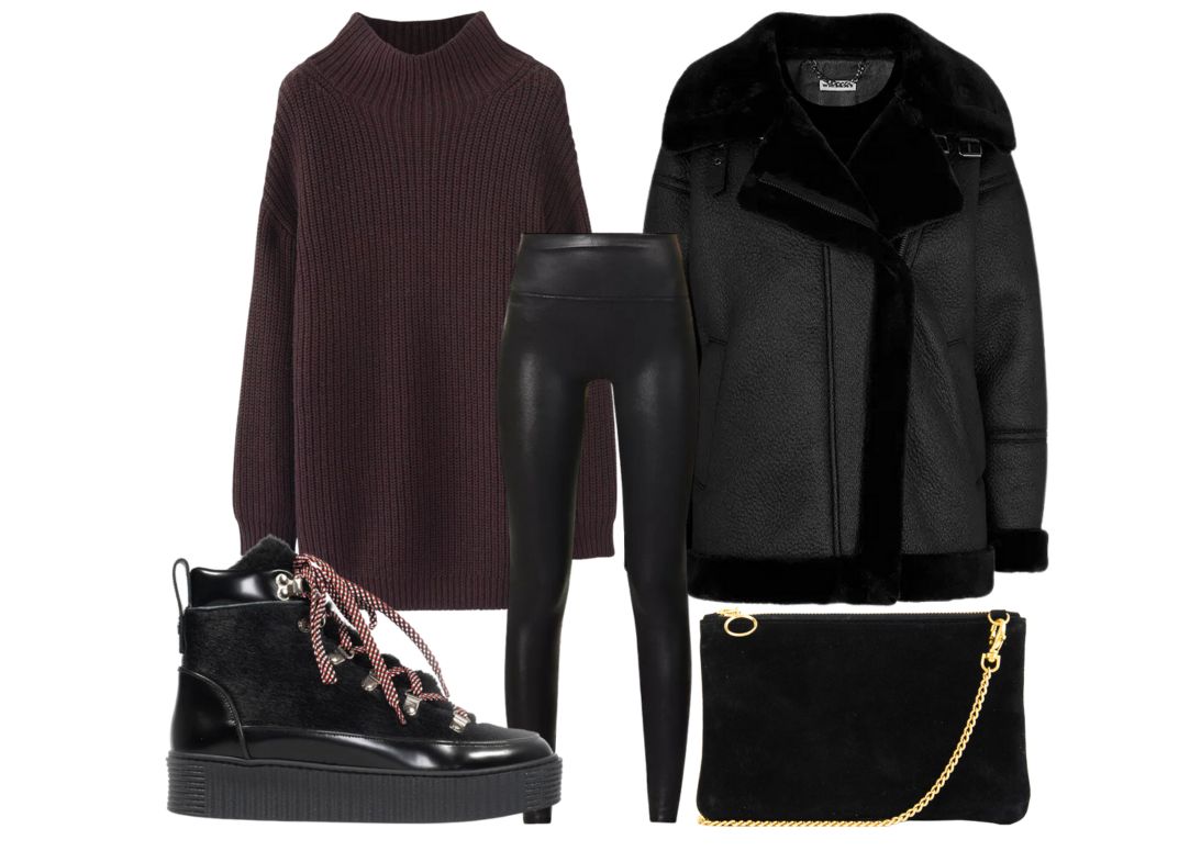 bonfire night outfit idea with dida ritchie rosa clutch bag in black suede