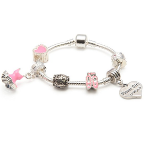 Children's Bridesmaid 'Pink Kitty Cat Glamour' Silver Plated Charm Bead Bracelet by Liberty Charms 17cm / Silver