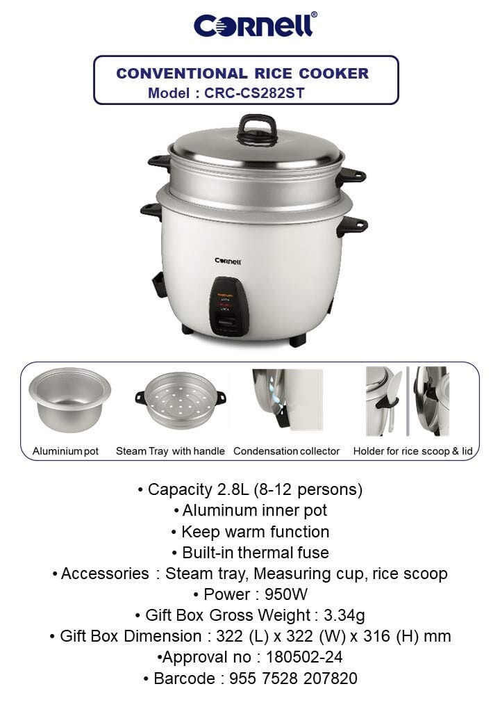 Cornell Conventional Rice Cooker 2.8 L CRC-CS282ST | Lion City Company