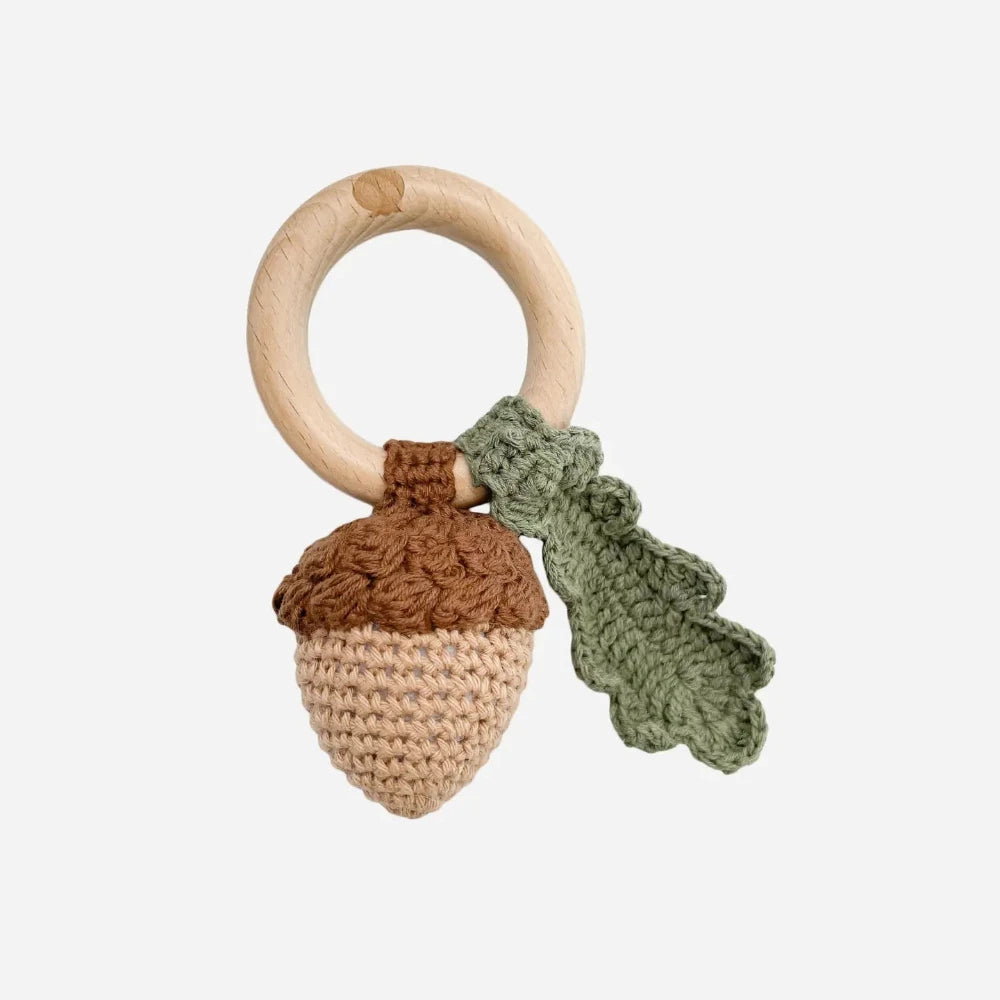 Cotton Crochet Rattle Teether Acorn