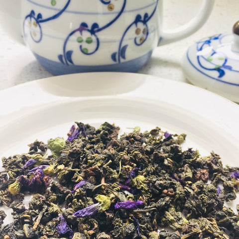Blue Mallow Oolong Tea with teapot