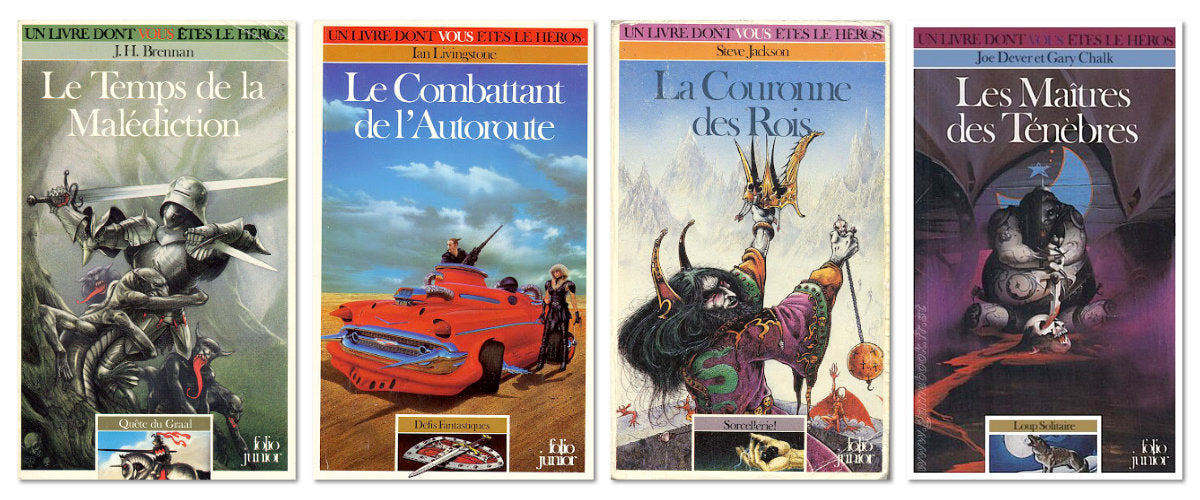 The French edition covers of various gamebook series