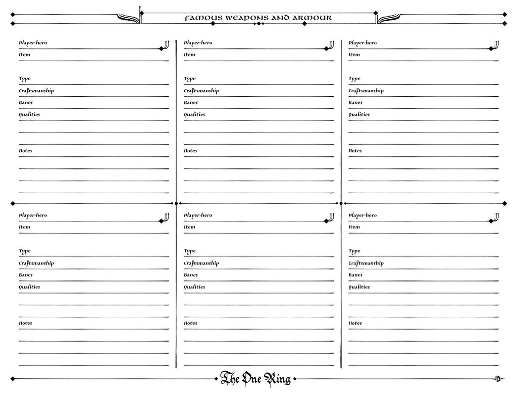 Character Sheets for The One Ring 2E – The Voyager’s Workshop