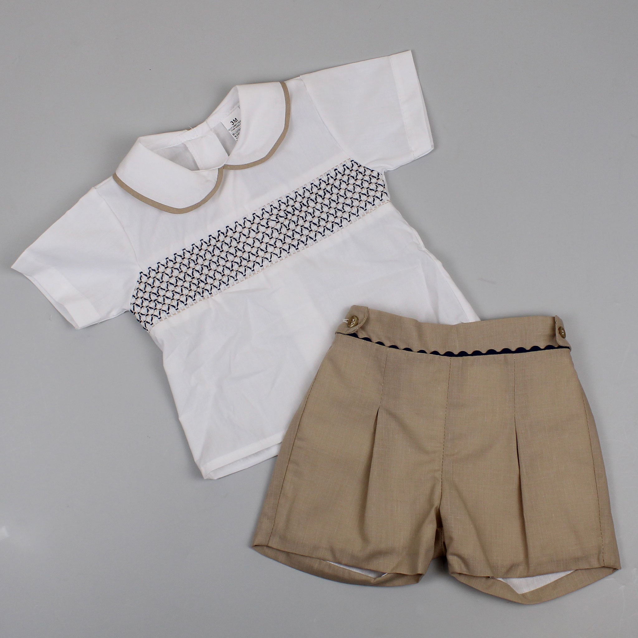 Baby Boys Beige Two Piece Outfit- Shirt and Shorts Set – Lullaby Lane Baby  Shop