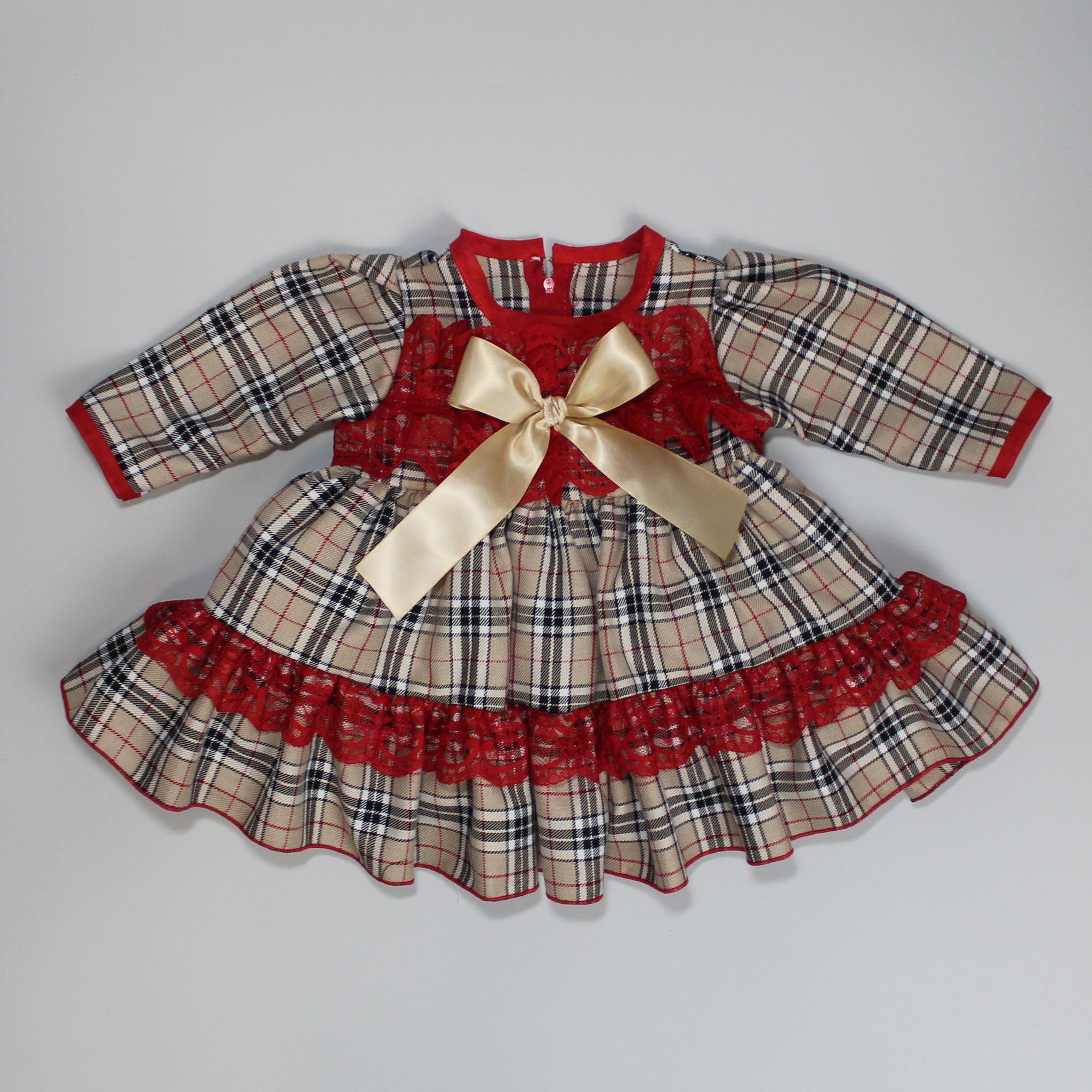 Baby Girl Beige Tartan Dress - Christmas Outfit – Lullaby Lane Baby Shop