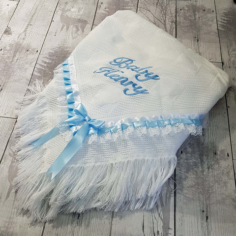 personalised blue baby blanket