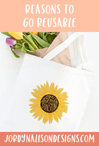 Reusable canvas bag with sunflower image