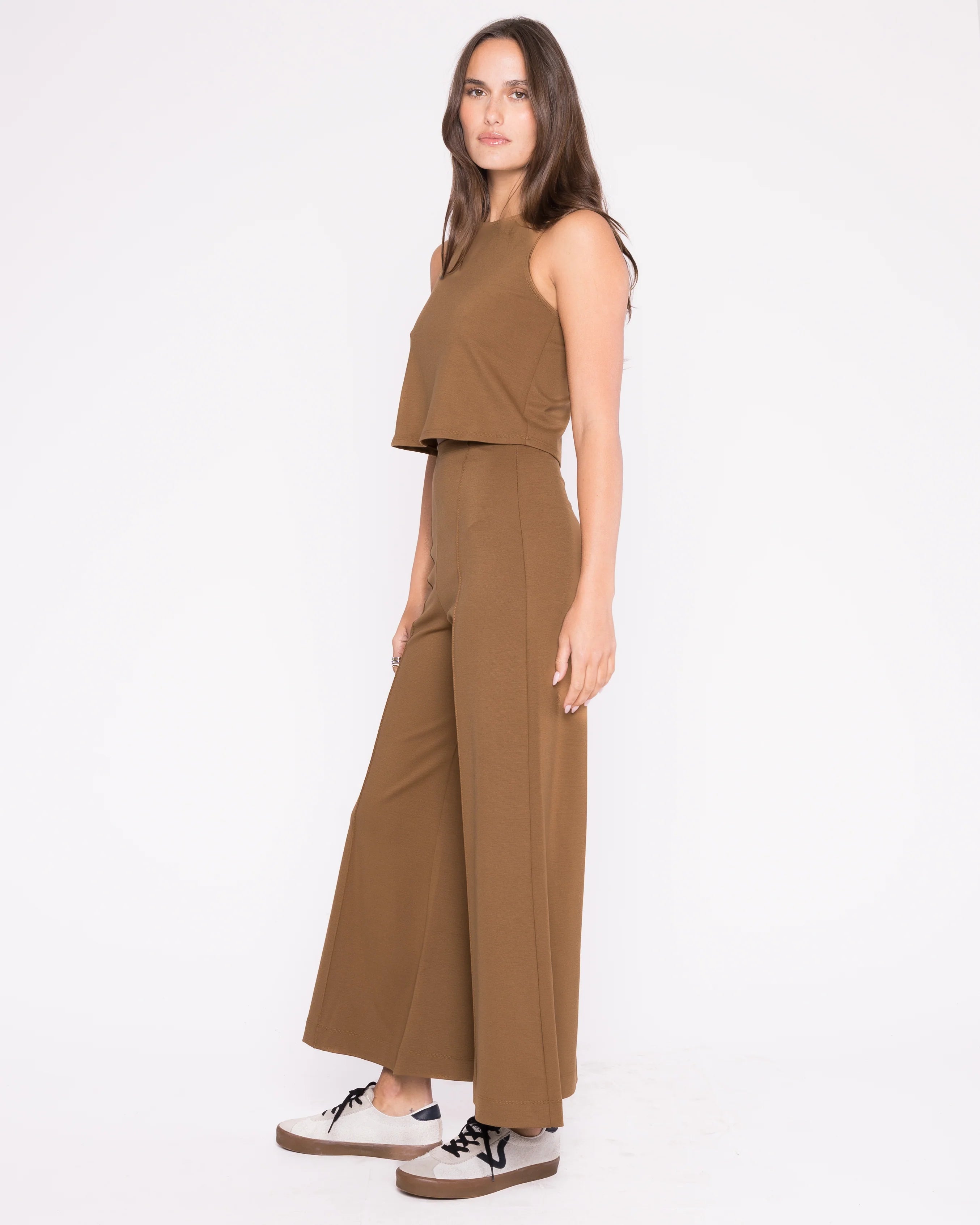 Wide Leg Cropped Pant in Camel