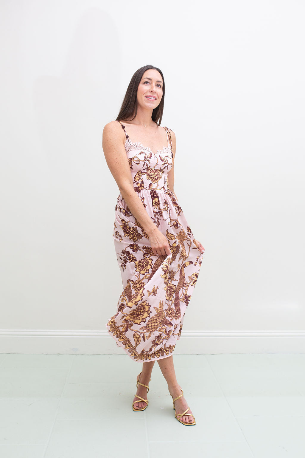 Tropical Landing Pink Lace Midi Dress