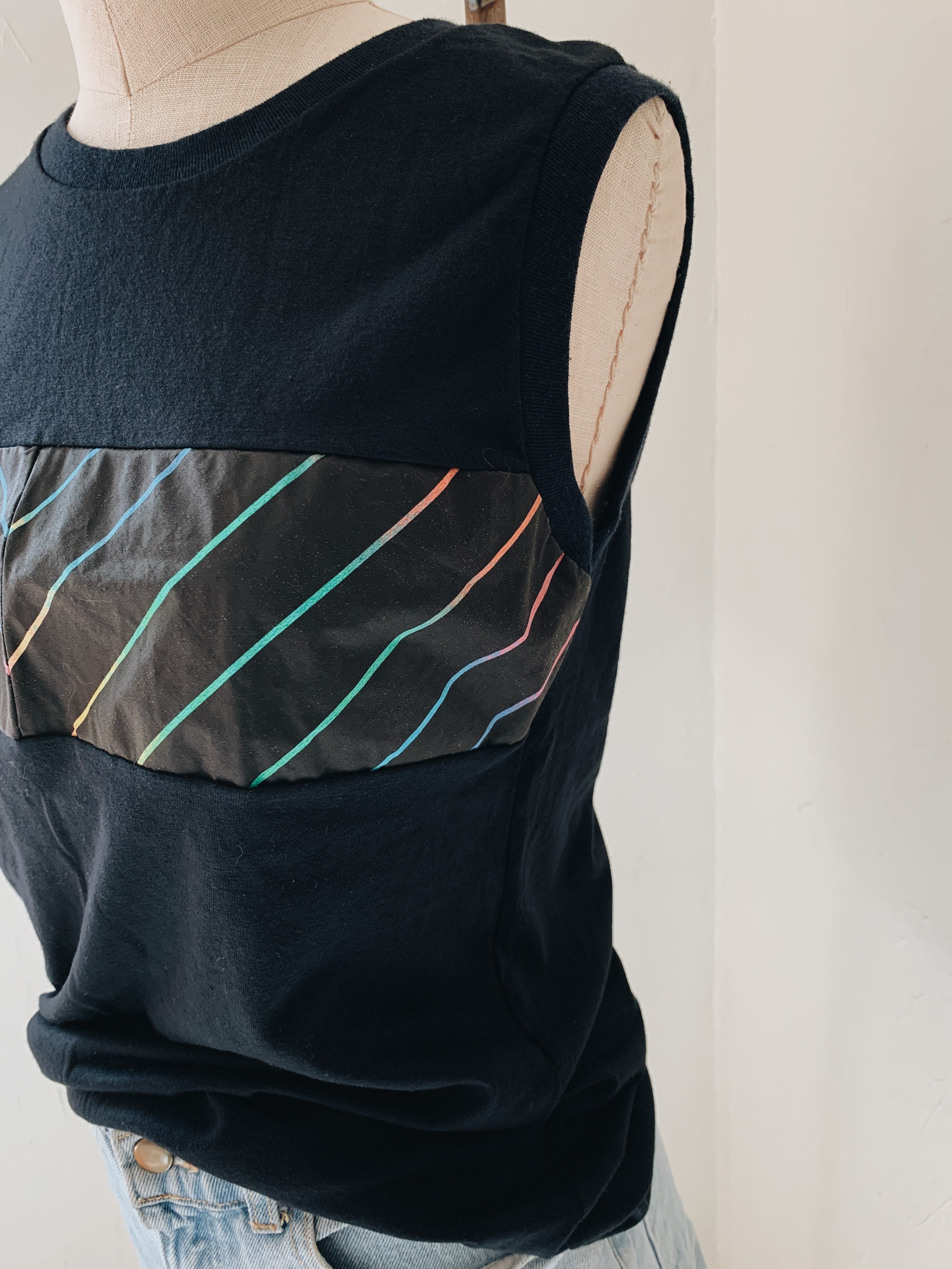 BLACK TANK WITH <BR> RAINBOW STRIPES