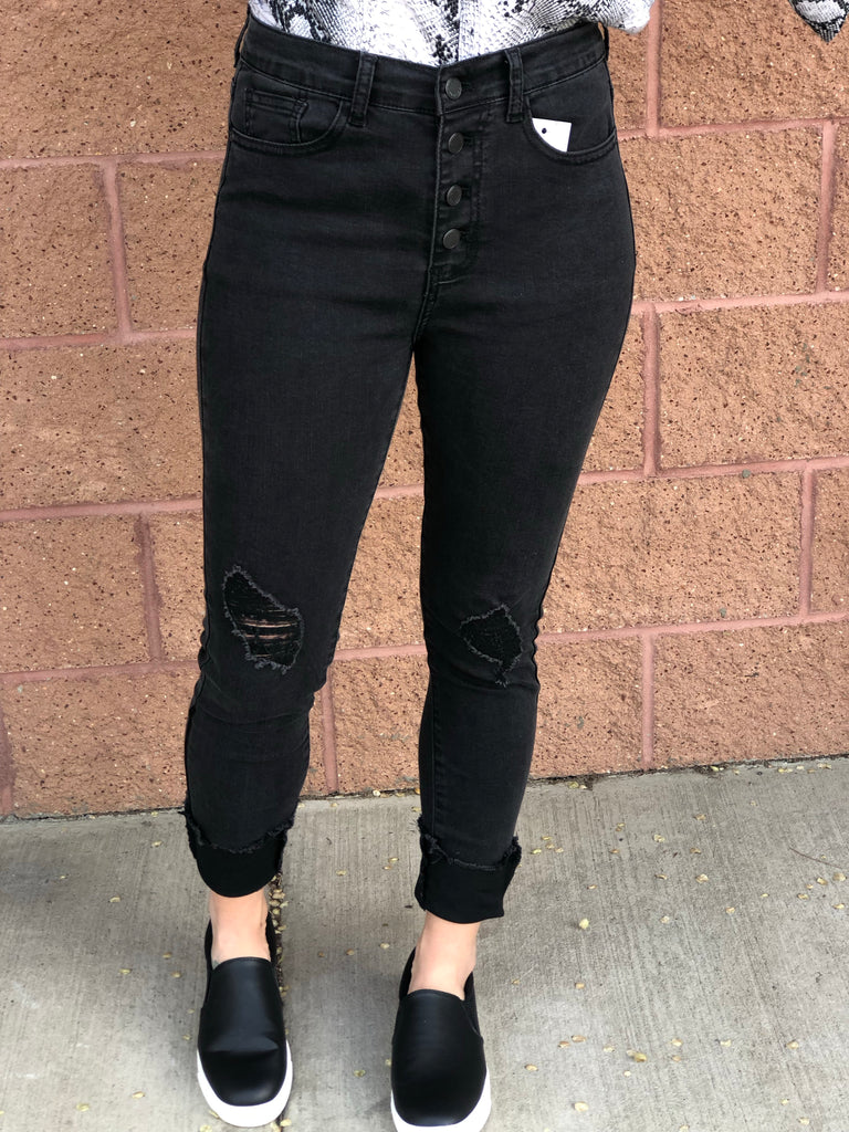 black button fly jeans