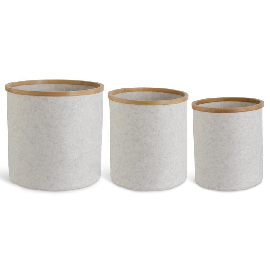 Cream Felt Nesting Baskets W/Bamboo Rims - Medium
