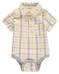 Baby Boys Yellow Plaid Cotton Woven Onesie