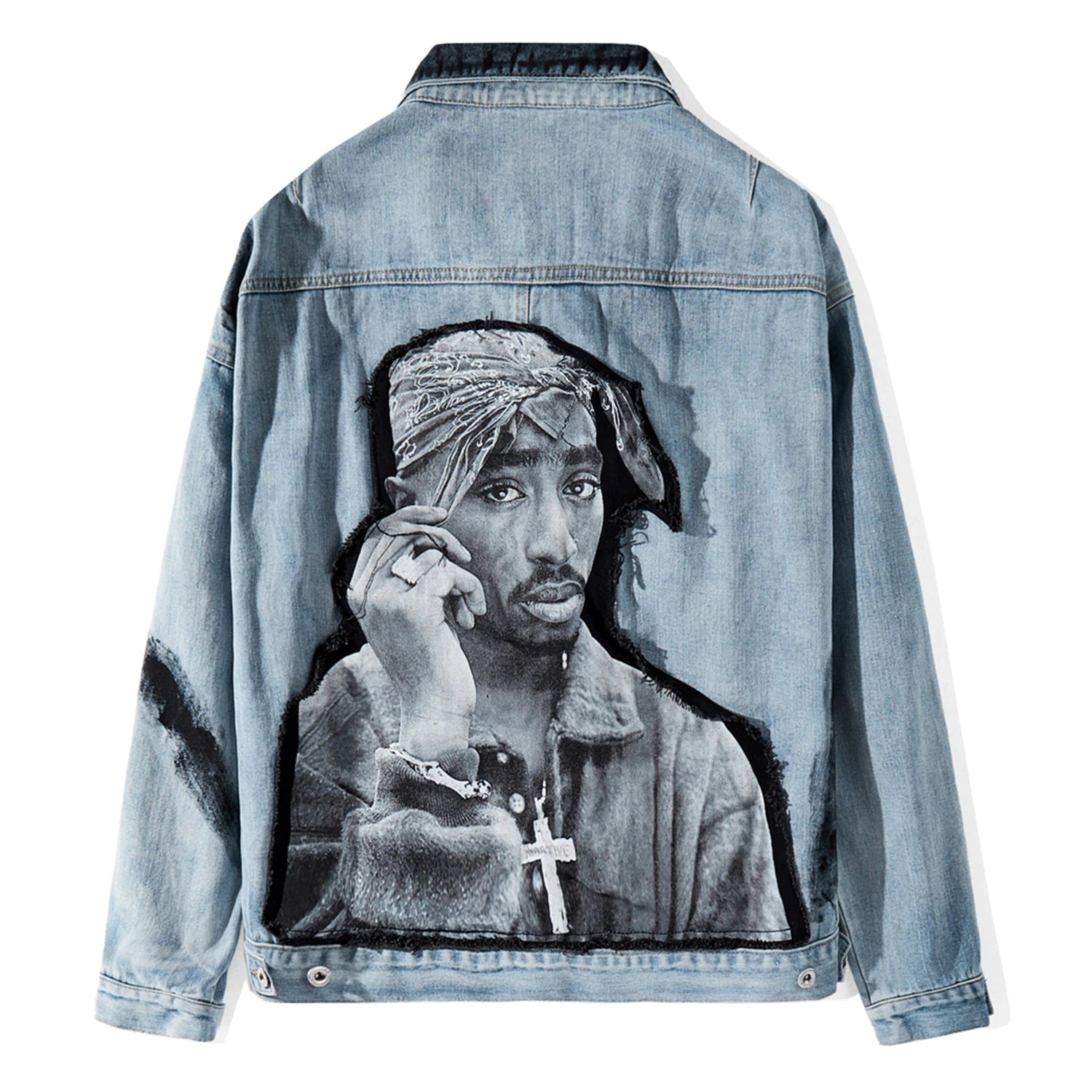 Denim Jacket with Tupac Embroidery 