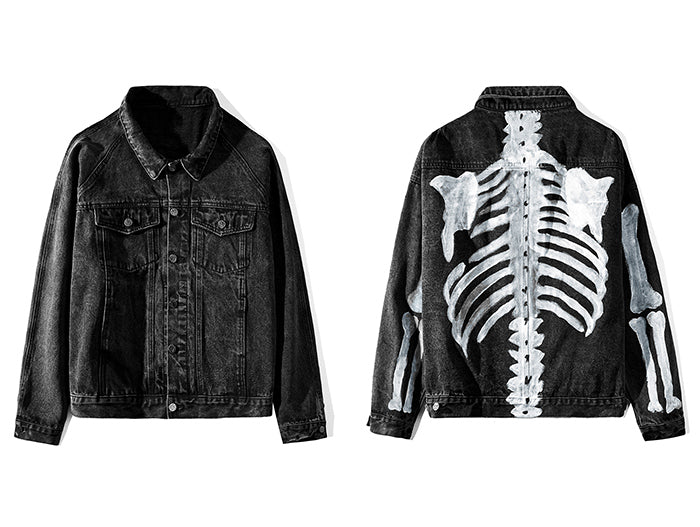 Hand Painted Denim Jacket with Skeleton Design | Clout Collection ...