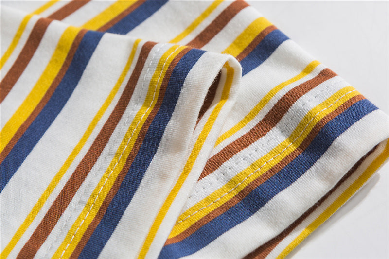 VegaPunk Horizontal Stripe Cotton Tee with Kanga Pocket - Clout Collection High Fashion Streetwear Men's and Women's