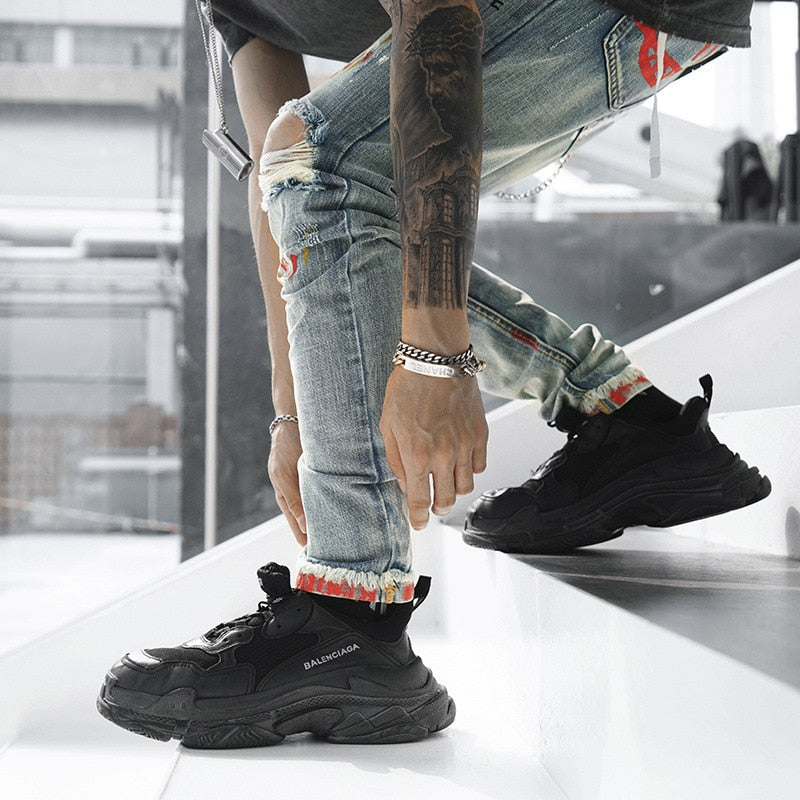 S6 Heavily Distressed Slim Fit Jeans - Clout Collection High Fashion Streetwear Men's and Women's