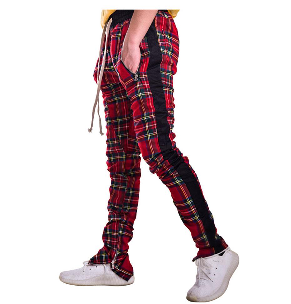 plaid joggers with stripe