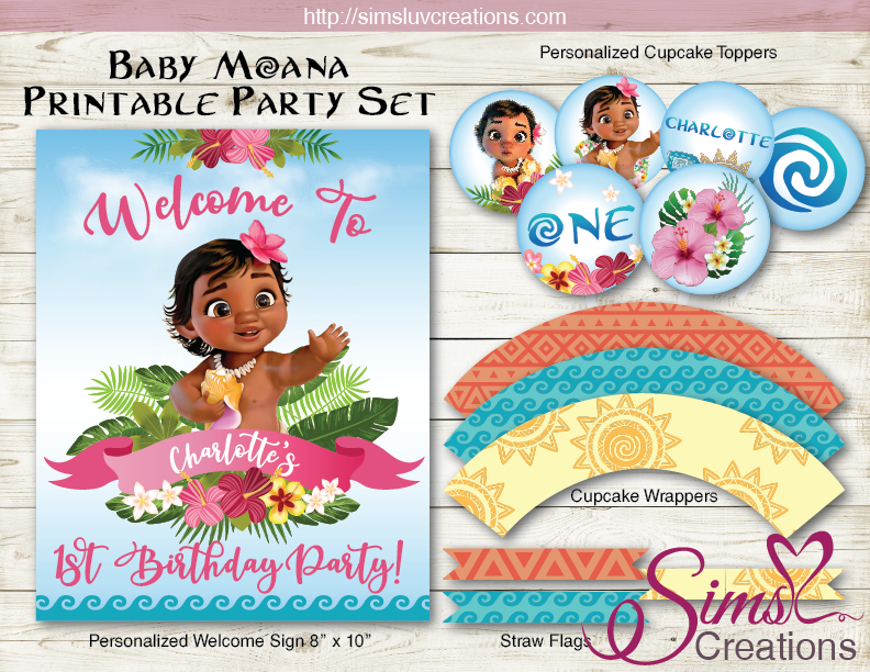 Baby Moana Party Printables Kit Moana Tropical Birthday Decoration K Sims Luv Creations