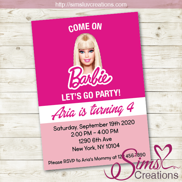 Barbie Birthday Printable Invitation Party Invitation Sims Luv Creations