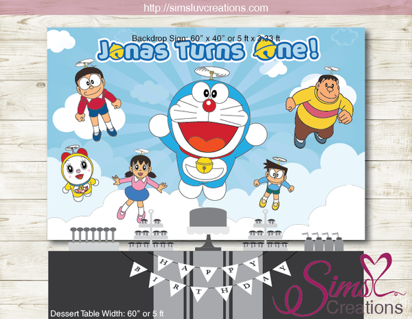 Doraemon Printable Party Backdrop Banner Birthday Poster Sims Luv Creations