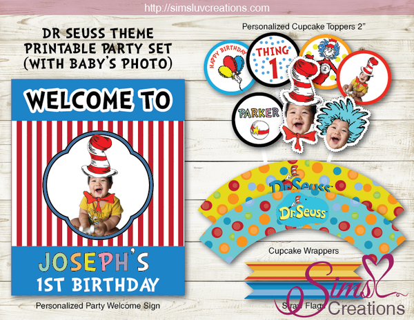 DR SEUSS PARTY PRINTABLES KIT | BIRTHDAY DECORATION KIT – Sims Luv ...