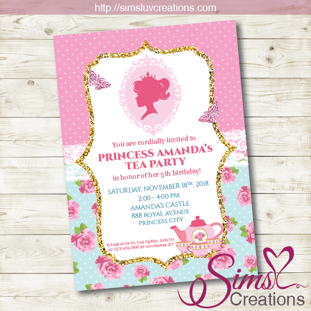 Princess Tea Party Birthday Printable Invitation Princess Tea Party