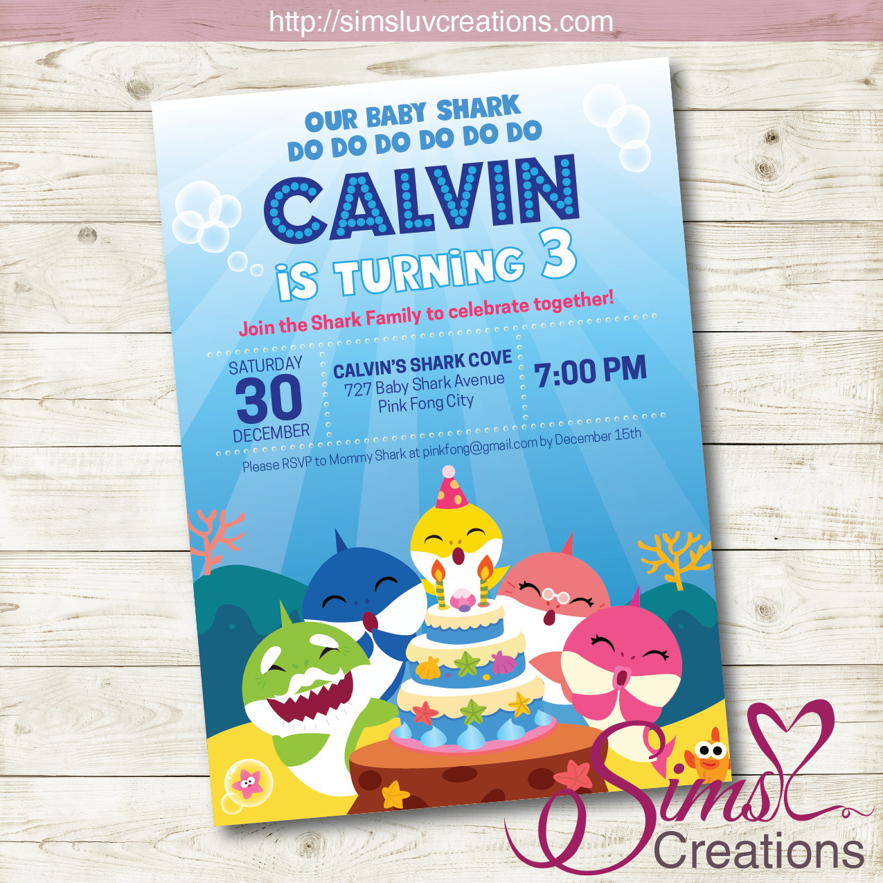 Printable Editable Baby Shark Birthday Invitation Free Template