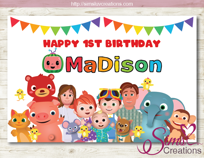 COCOMELON PRINTABLE PARTY BACKDROP BANNER | BIRTHDAY POSTER - Sims Luv Creations