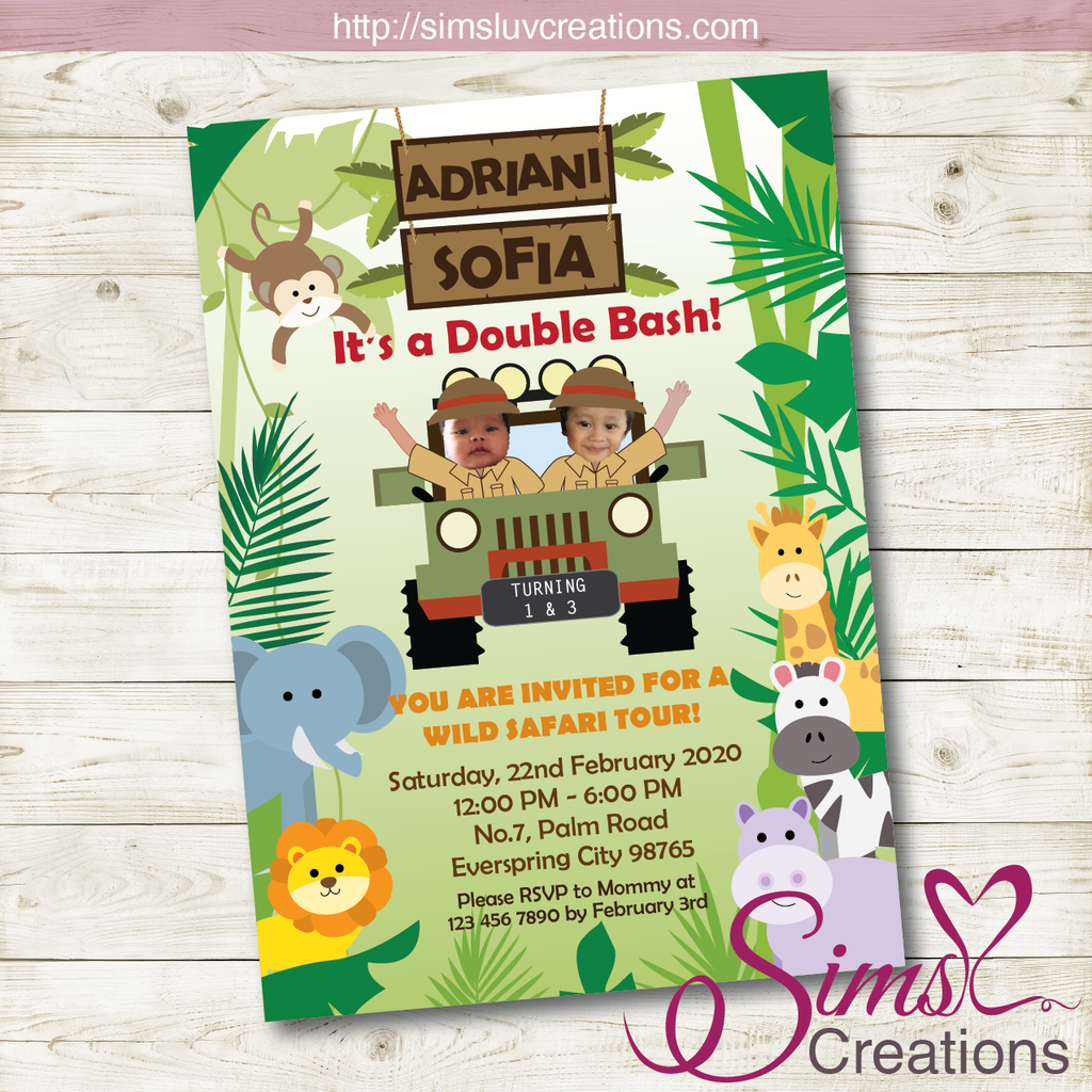 Safari Birthday Invitation Jungle Party Invitation Sims Luv Creations