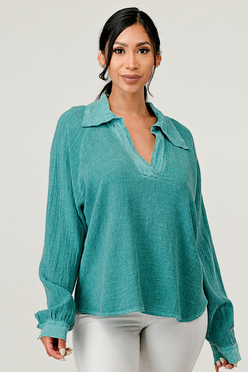 Wide Collar Linen Blouse