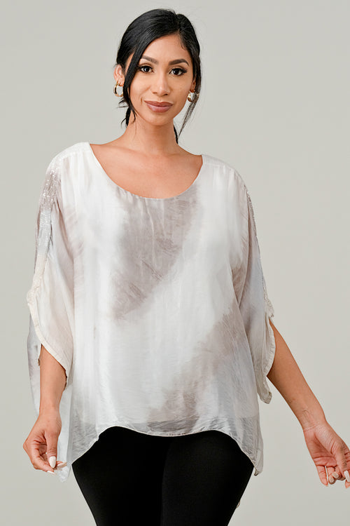 Raw Moda Sequin Sleeves Tie Dye Silk Top