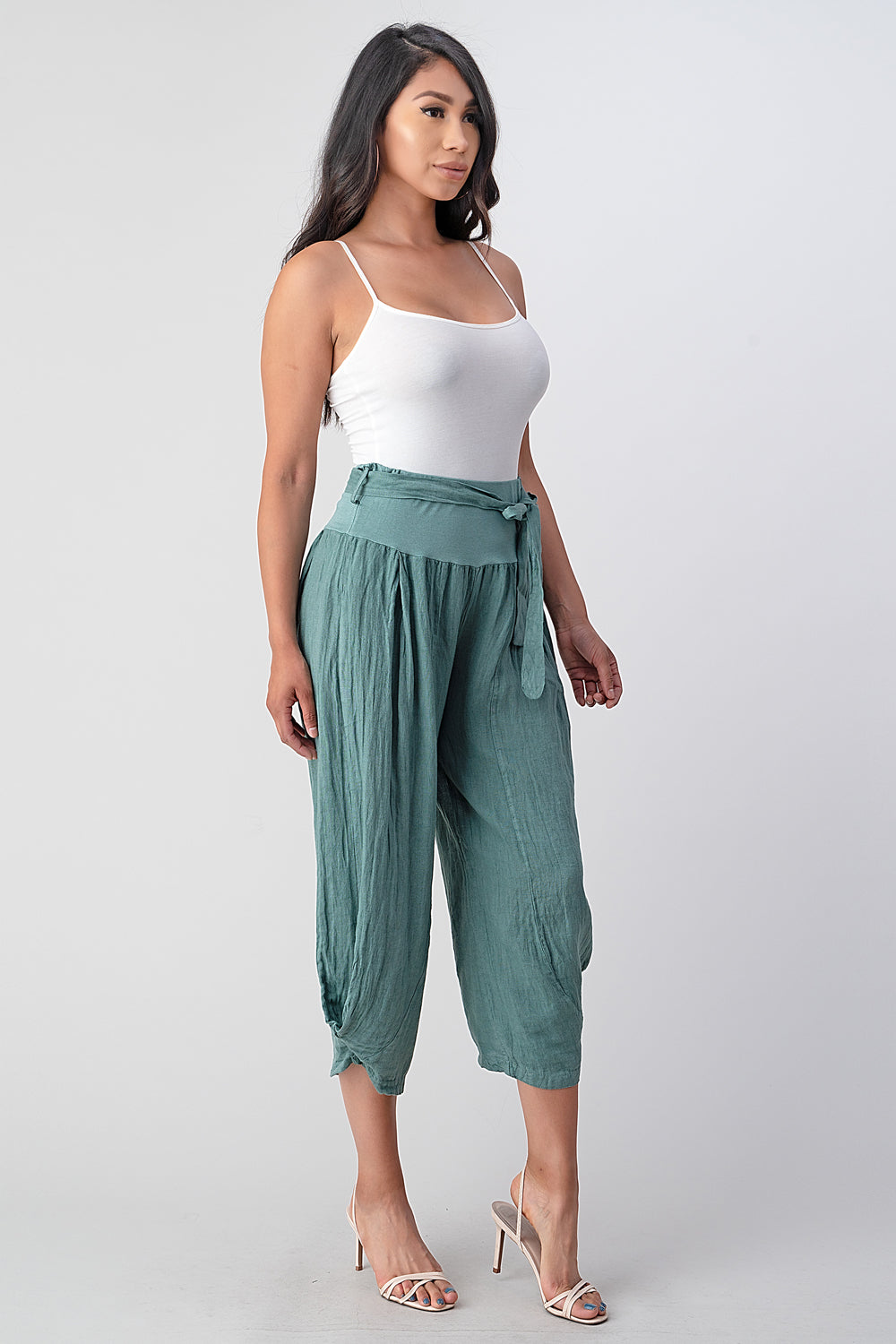 Raw Moda Puro Short Linen Pants With Belt - Rawmoda