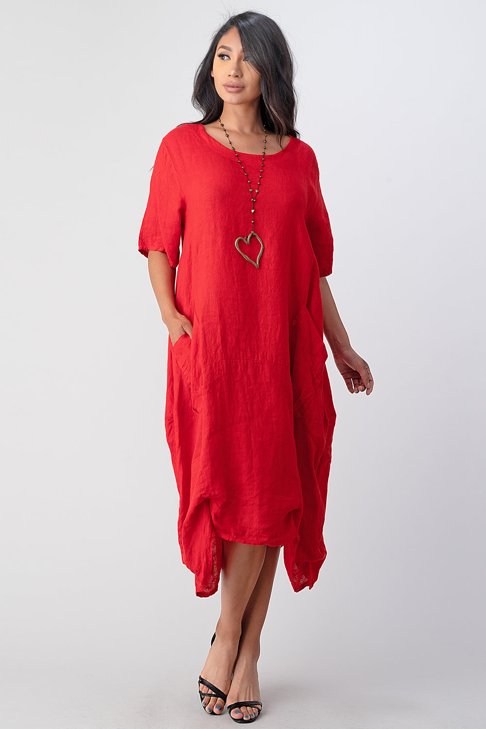 Long Italian Linen Tie Bottom Dress - Rawmoda