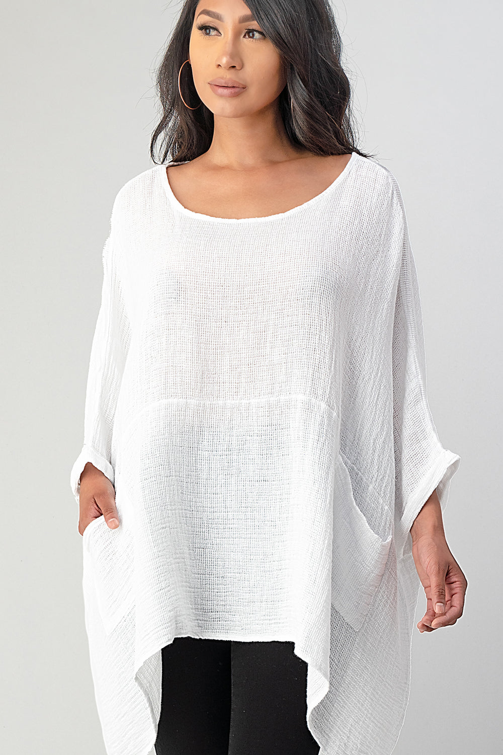 Big Cut Glora Linen Tunic With Front Pockets - Rawmoda