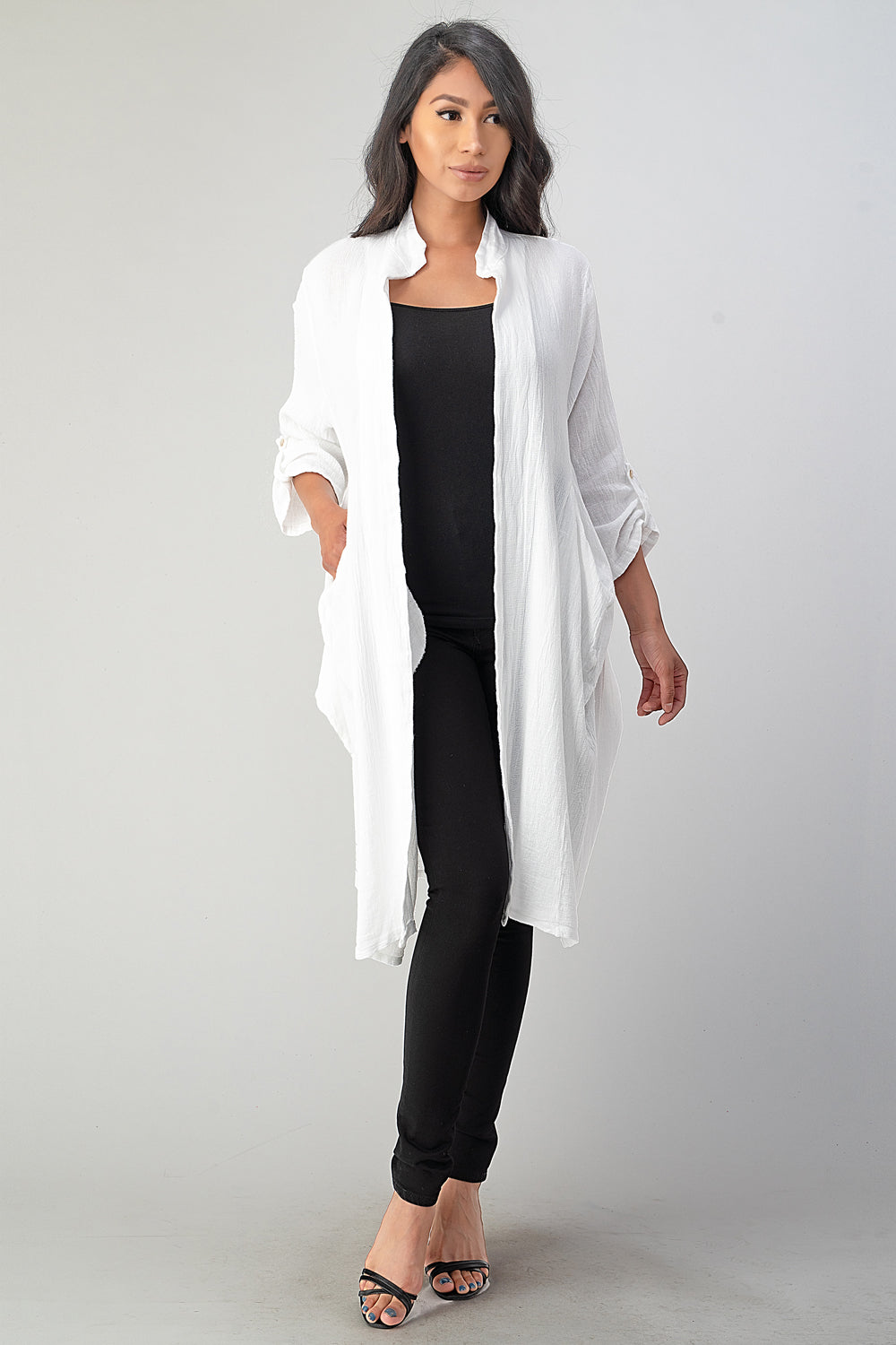 Long italian Linen Jacket With Back Belt - Rawmoda