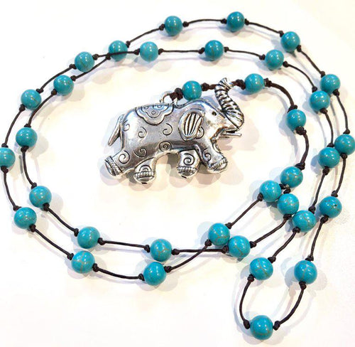 Raw Moda Silver Elephant Long Necklace