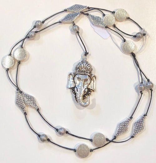 Silver Elephant Head Long Necklace