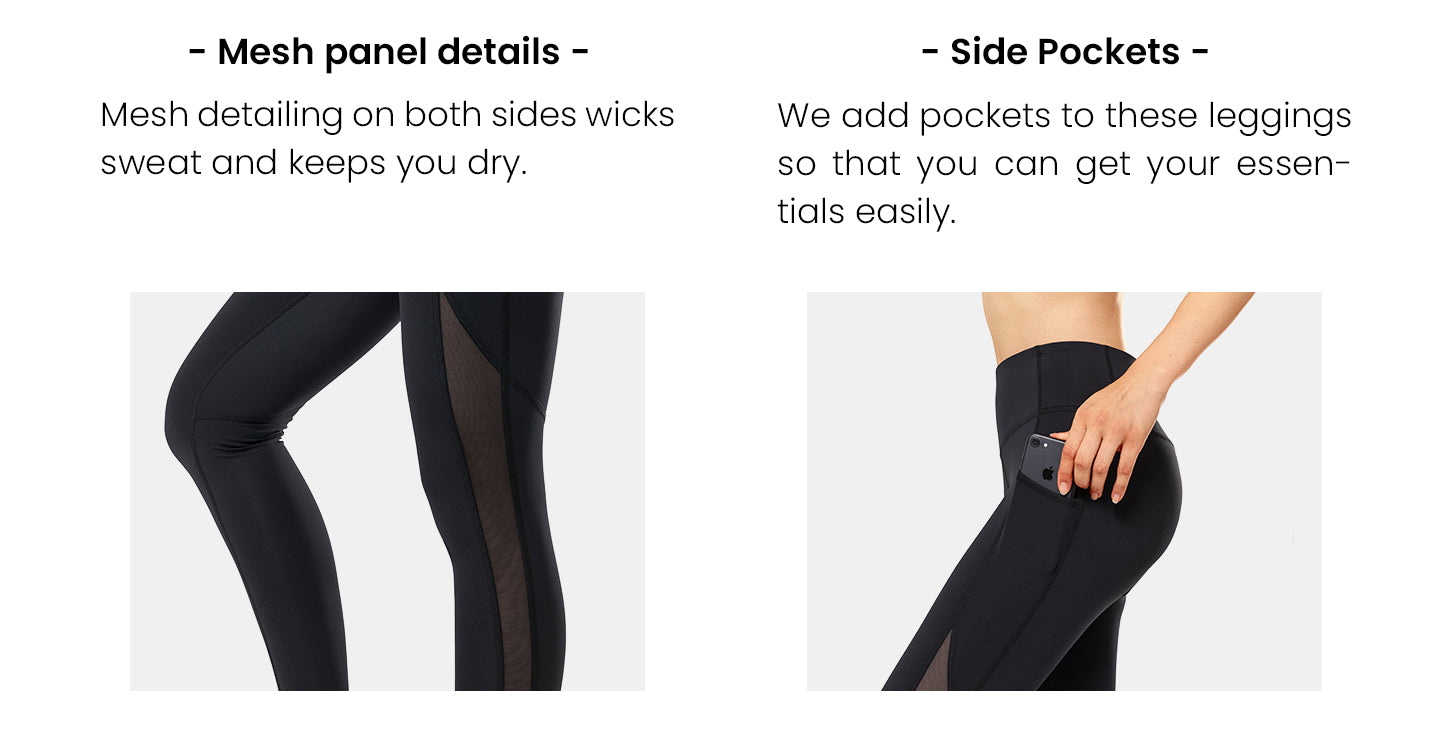 Mesh Pocket Detail Waist & Side Panel Colorblock Leggings