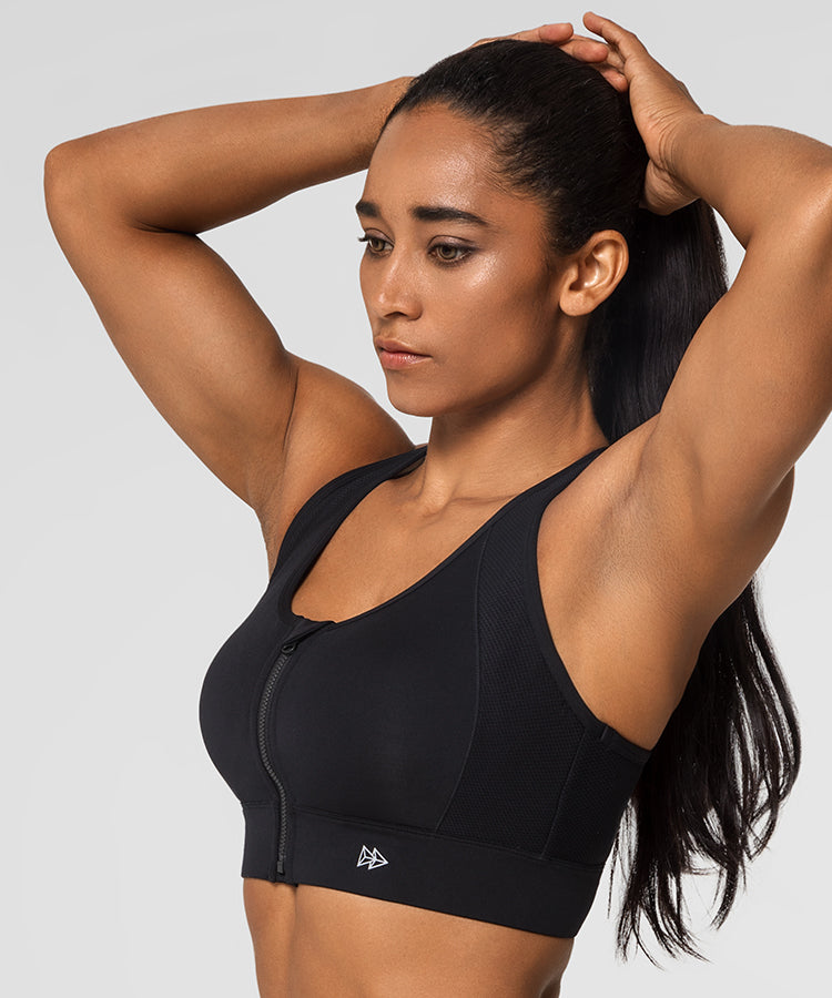 Enfold Zip Front Racerback Padded Running Bra | Women's High Support Sports Bra - Yvette product image