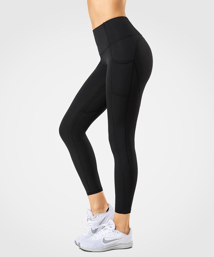 Womens black high waisted stretch sports running leggings | Yvettesports