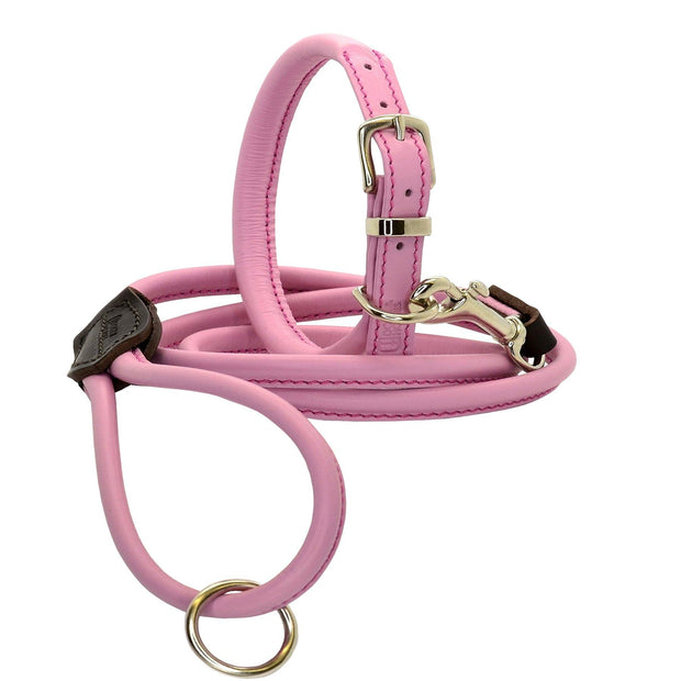 pink rolled leather dog collar