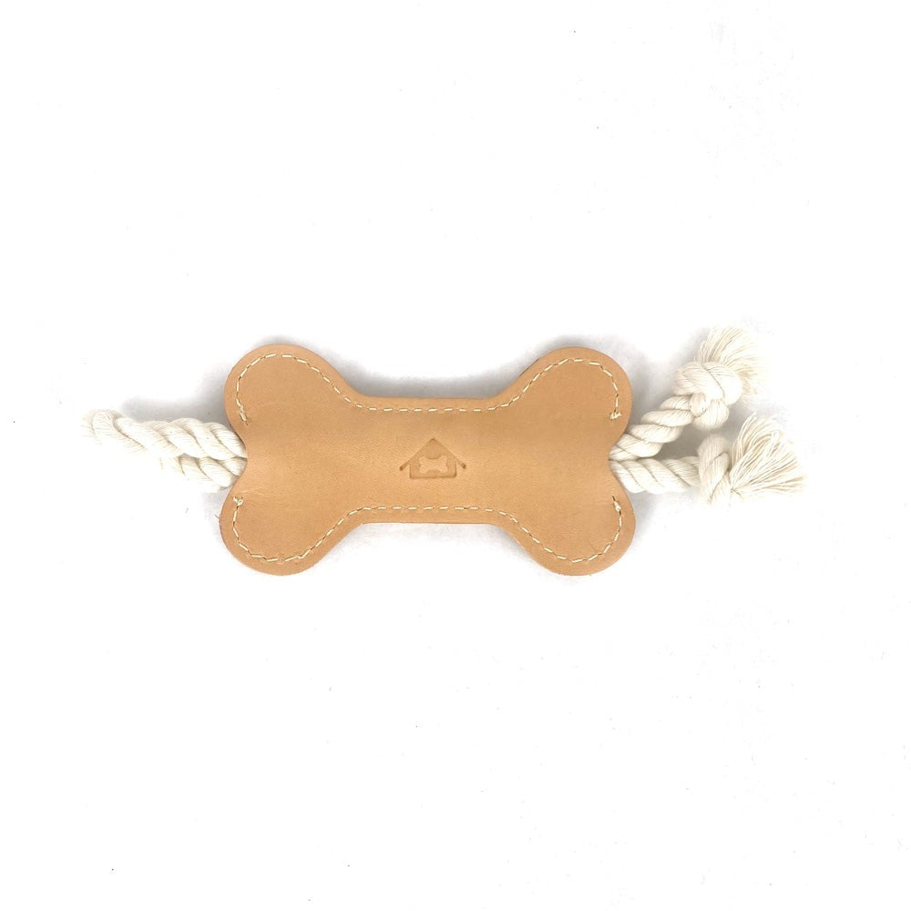 Sustainable Tanned Leather Tug Toy in Vanilla Cream - This Dogs Life product image